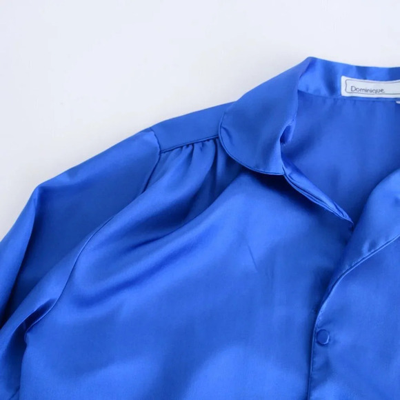 Vintage Dominque Royal Blue Silky-Like Button  Down Nightgown LG - Picture 14 of 14
